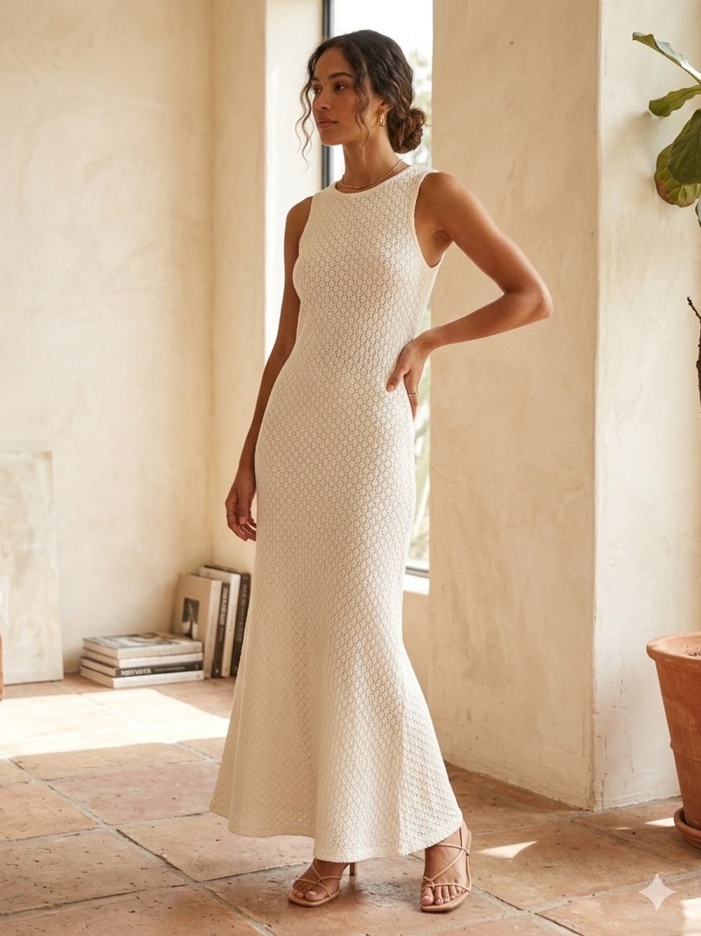 A.C.W Sleeveless Knit Maxi Dress in Cream